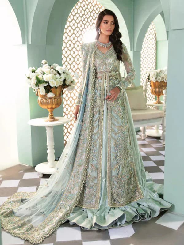 Republic Womens Wear Zona Sage Hand Embellished Net Bridal Maxi | IQNAZ