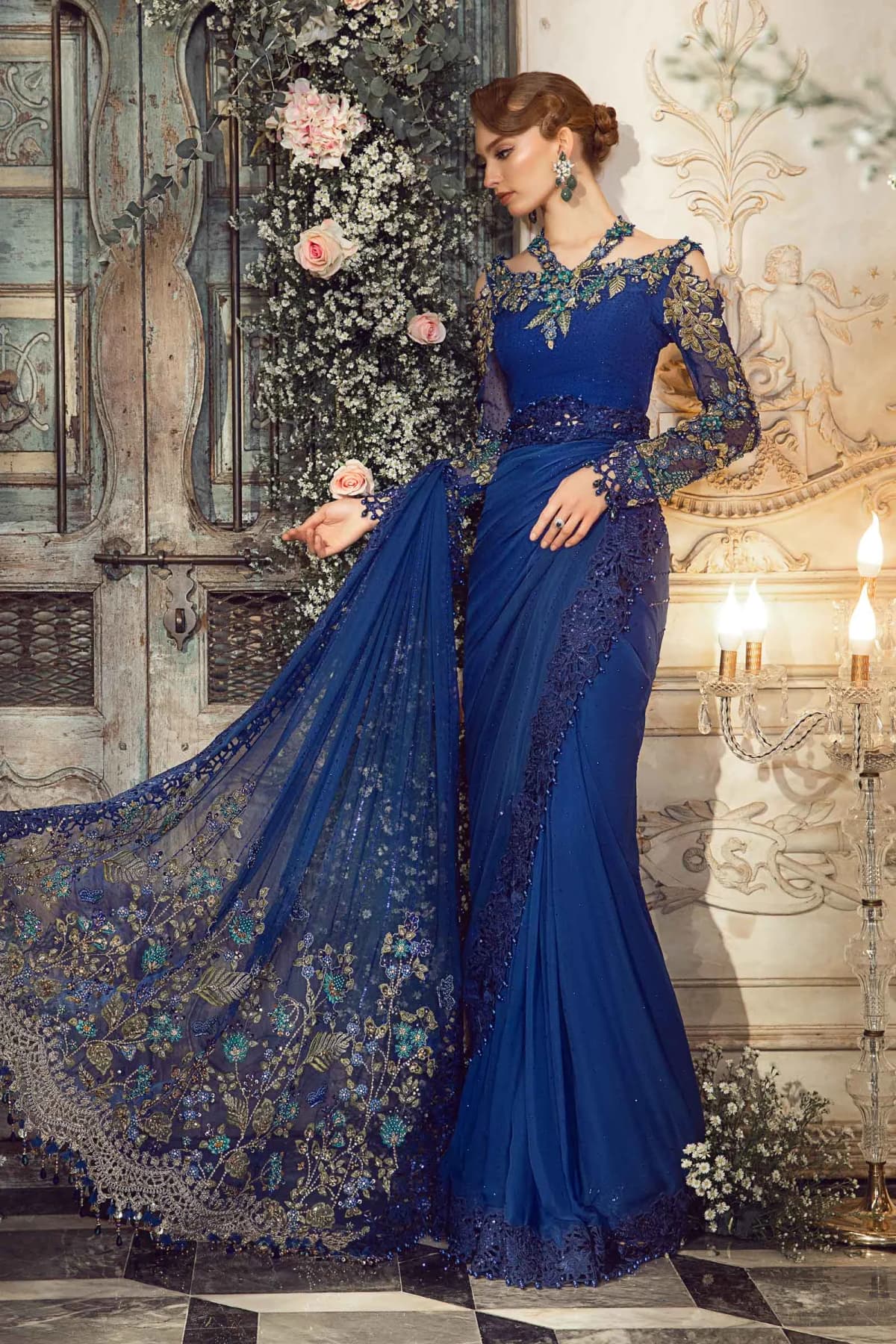 Maria B BD-2704 Cobalt Blue Embroidered Chiffon Party Wear Suit | IQNAZ