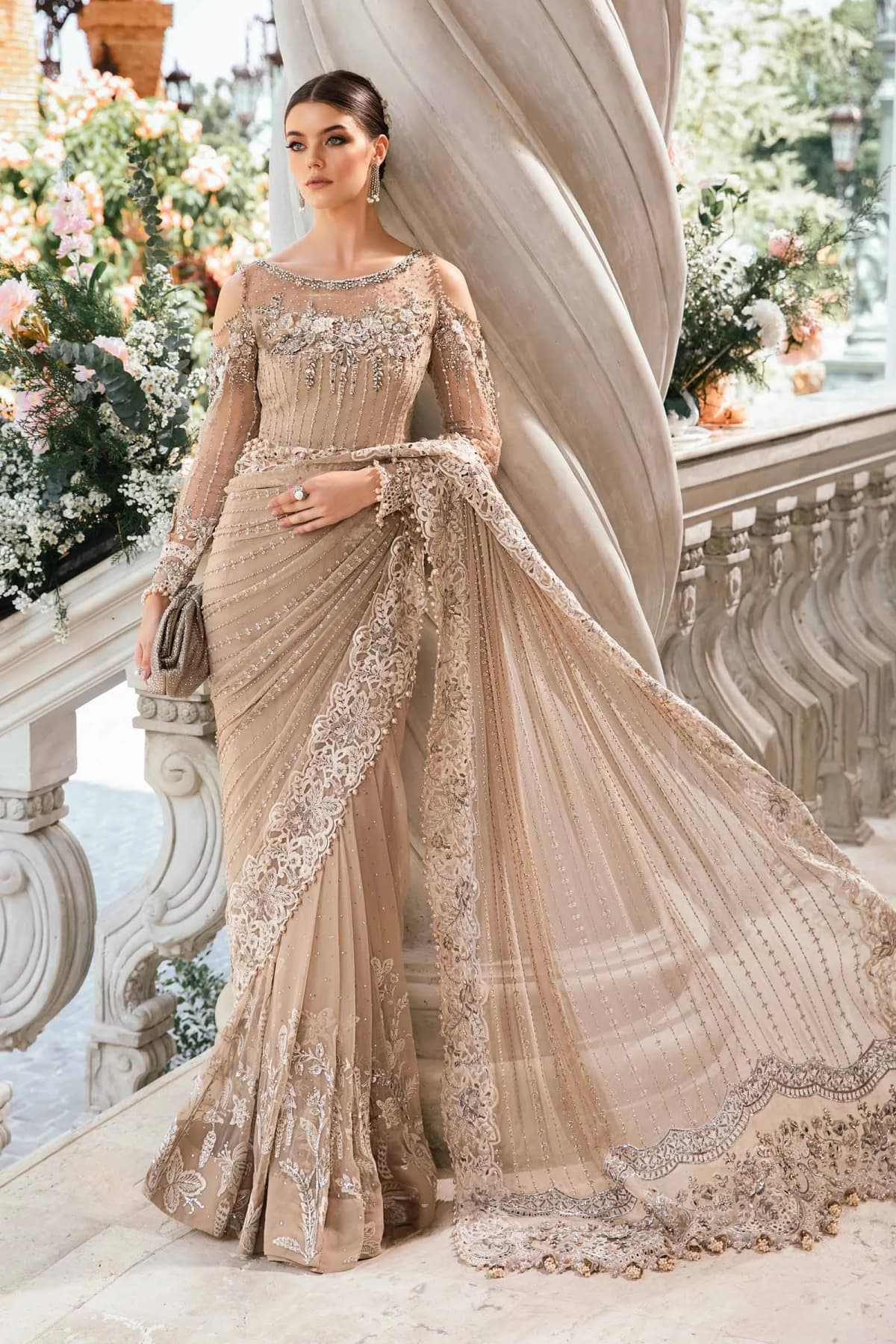 Maria B BD-2801 Embroidered Organza Saree | IQNAZ