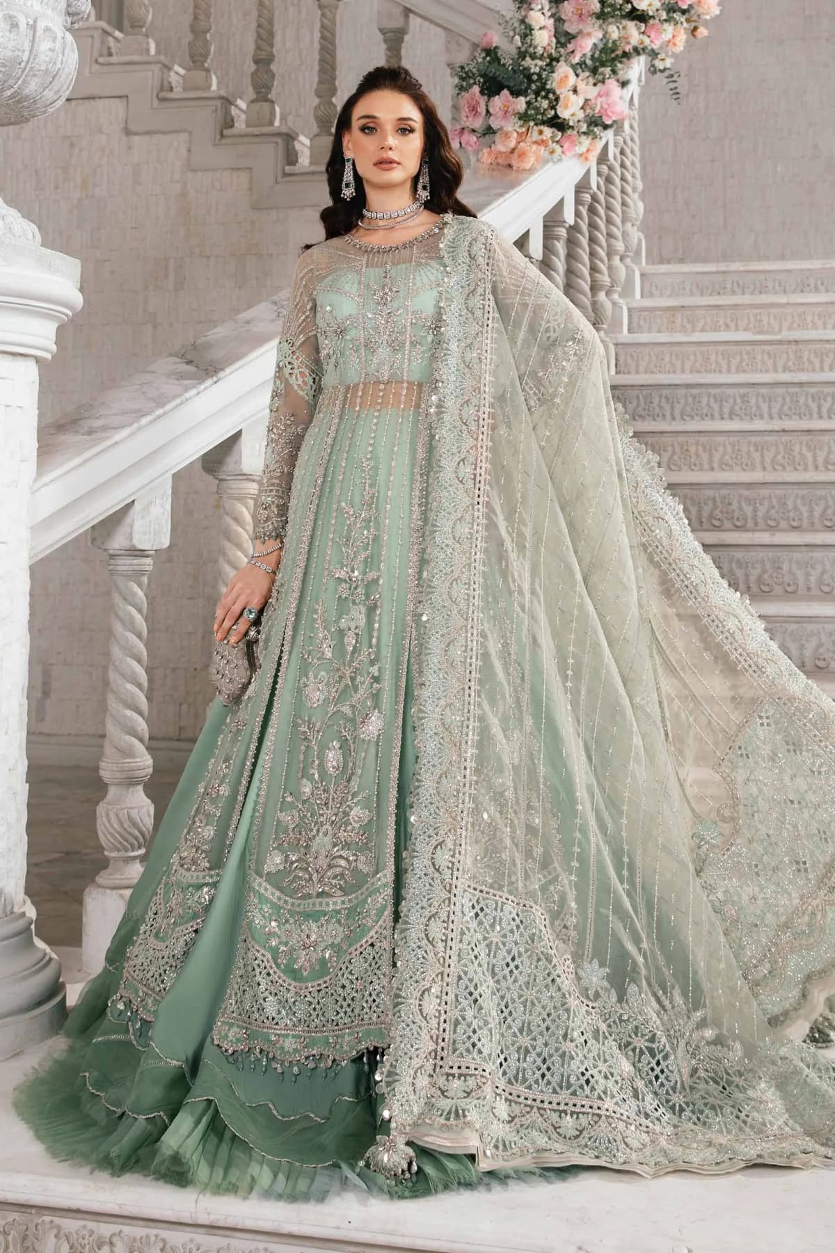 Maria B BD-2803 Hand Embellished Organza Suit with Skirt | IQNAZ