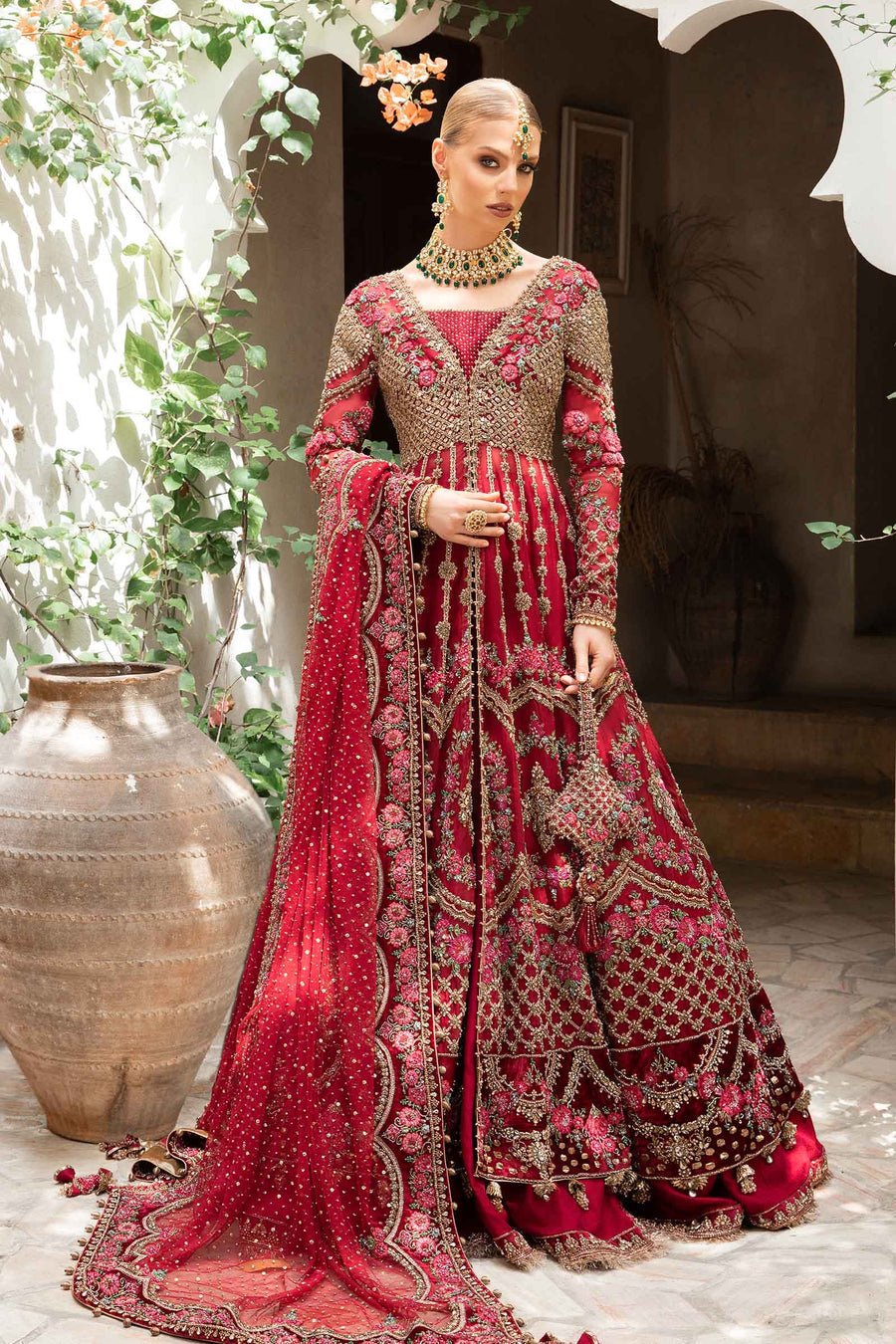 Maria B Shanaar Hand Embellished Organza Party Wear Suit – Model Front View Maria B Shanaar Hand Embellished Organza Party Wear Suit - Model Front Look | Pakistani Designer Replica Wholesale | IQNAZ