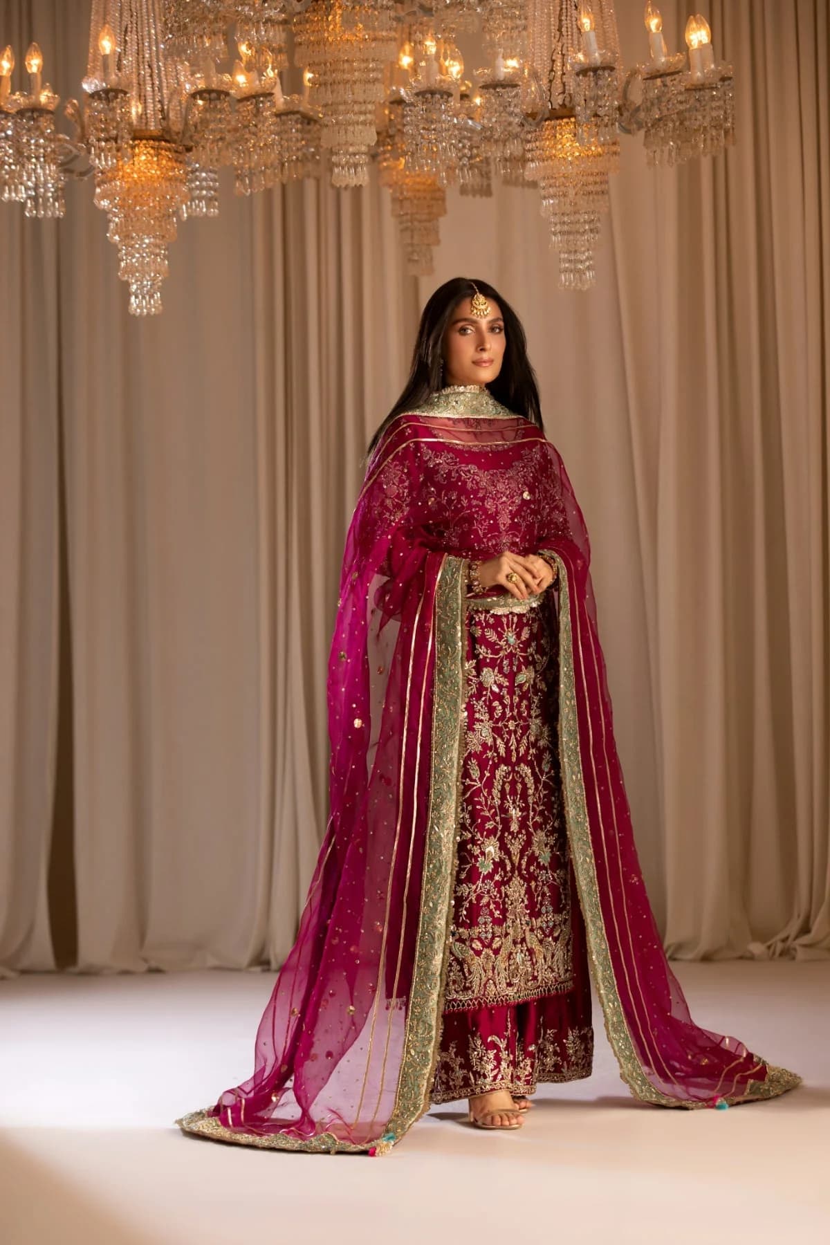 Republic Womens Wear Tabeer Embroidered Organza Party Wear Suit – Model Front View Republic Womens Wear Tabeer Embroidered Organza Party Wear Suit - Model Front Look | Pakistani Designer Replica Wholesale | IQNAZ