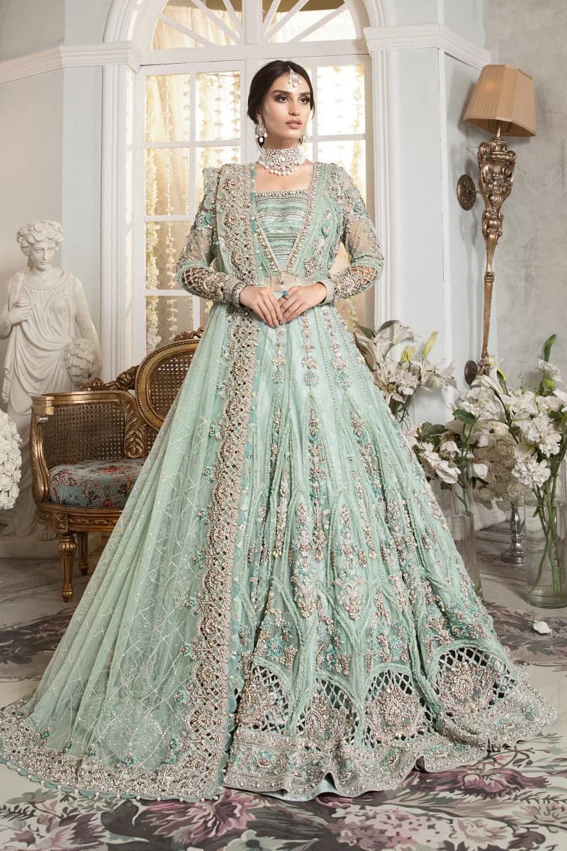 Maria B Hand Embellished Net Party Wear Suit – Model Front View Maria B Hand Embellished Net Party Wear Suit - Model Front Look | Pakistani Designer Replica Wholesale | IQNAZ