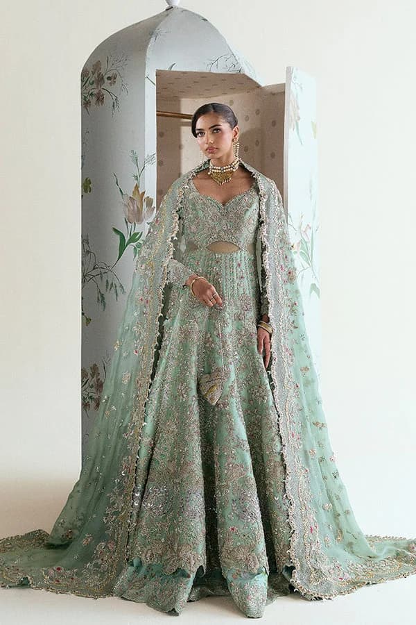 Suffuse Iris Couture Ashal Hand Embellished Organza Party Wear Suit – Model Front View Suffuse Iris Couture Ashal Hand Embellished Organza Party Wear Suit - Model Front Look | Pakistani Designer Replica Wholesale | IQNAZ