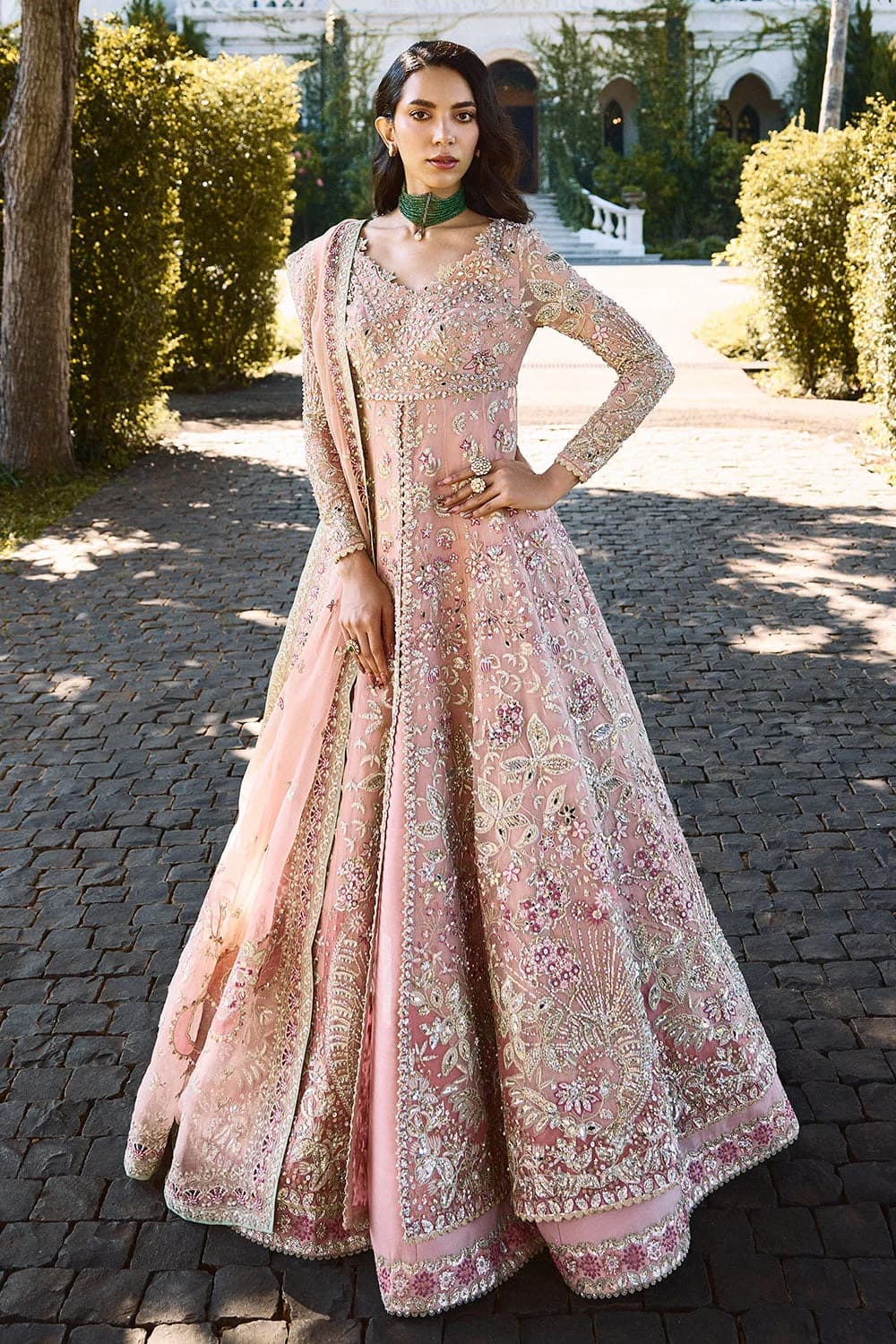 Soraya Florencea Hand Embellished Organza Party Wear Suit – Model Front View Soraya Florencea Hand Embellished Organza Party Wear Suit - Model Front Look | Pakistani Designer Replica Wholesale | IQNAZ