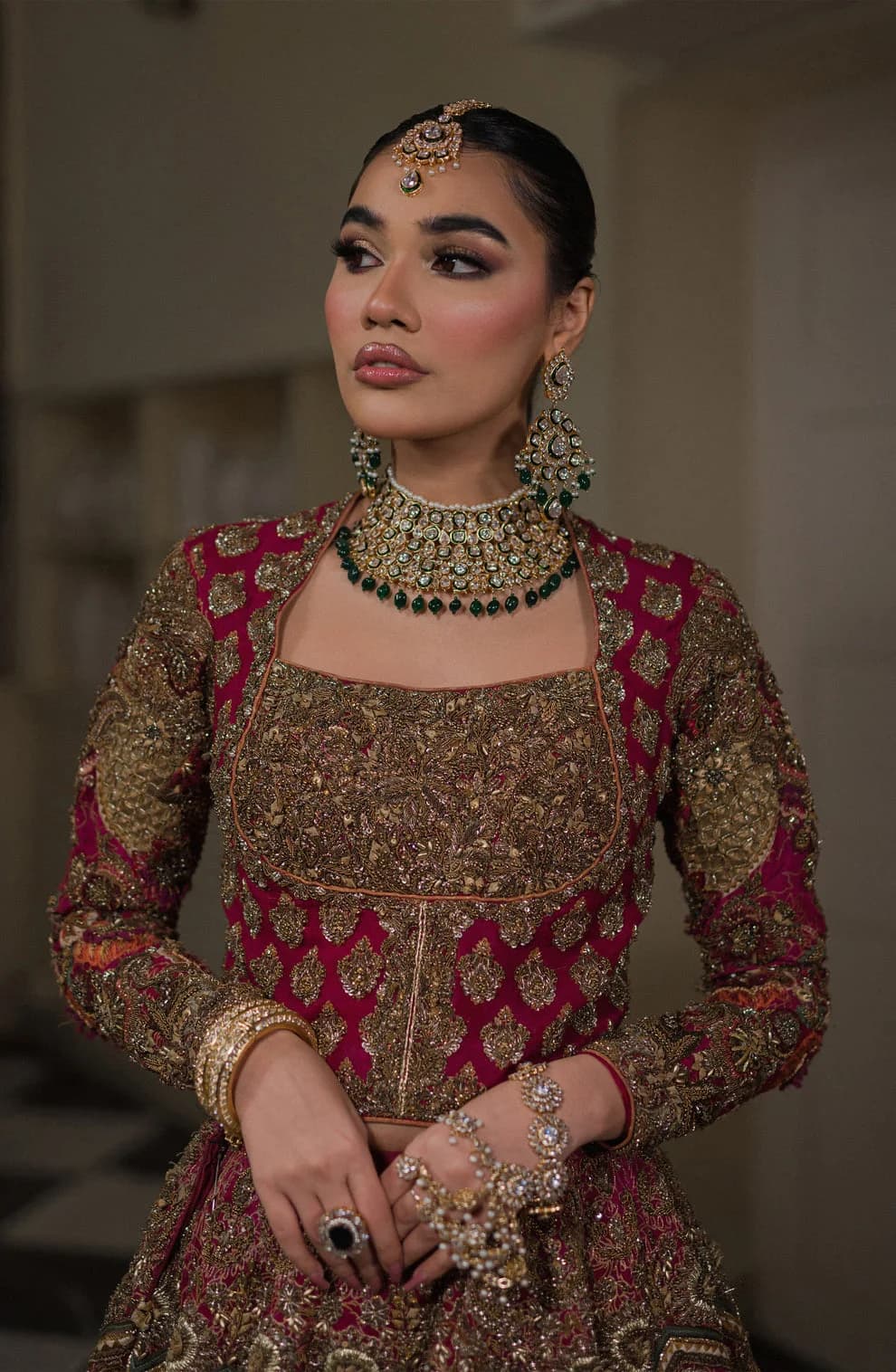 HSY Gul Hand Embellished Organza Party Wear Suit – Model Front View HSY Gul Hand Embellished Organza Party Wear Suit - Model Front Look | Pakistani Designer Replica Wholesale | IQNAZ